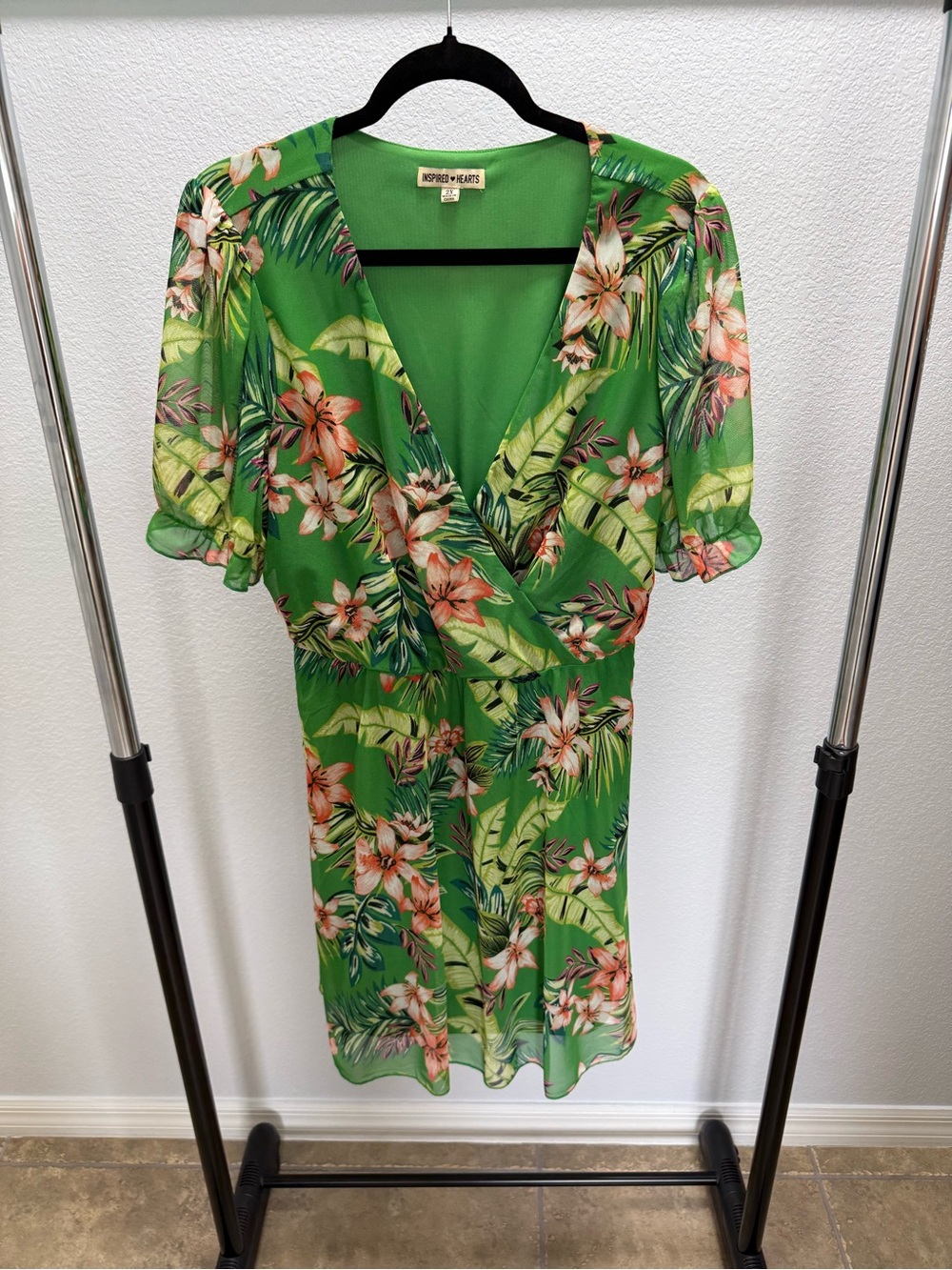 Inspired Hearts Green Tropical Floral Wrap Tunic